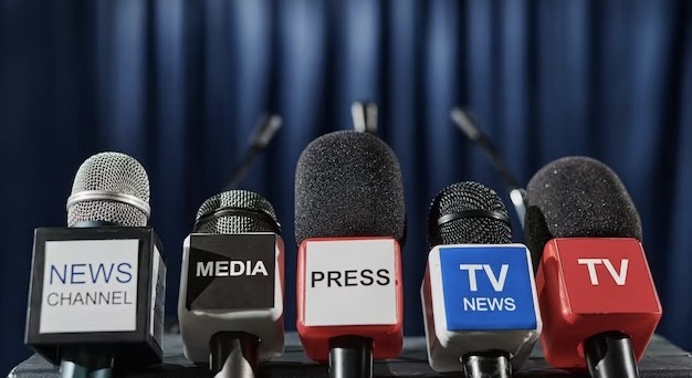 Set of microphones at a press conference